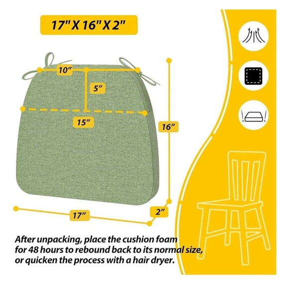 D-Shape Dining Kitchen Chair Cushions 2 Pack 17"x16"x2" Washable Cover Sage - Picture 5 of 5